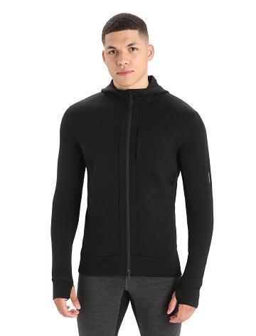 Black Men's Icebreaker Merino Quantum III Long Sleeve Zip Hoodie | USA 1270ZUTG